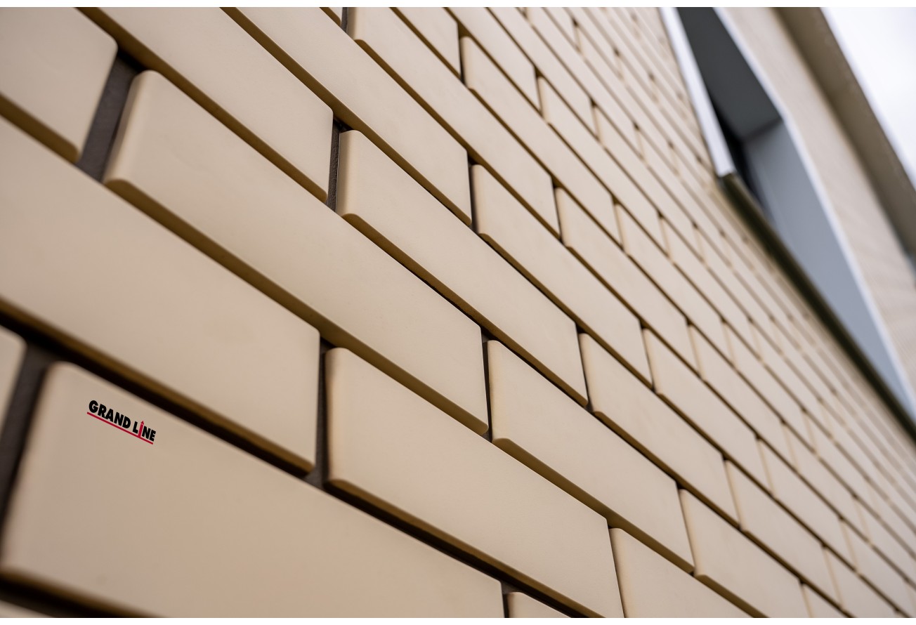 Фасадная панель Grand Line Клинкерный кирпич Дизайн бежевый со швом RAL 7006