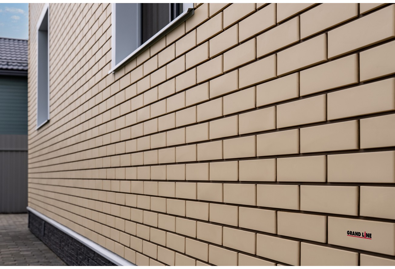 Фасадная панель Grand Line Клинкерный кирпич Дизайн бежевый со швом RAL 7006