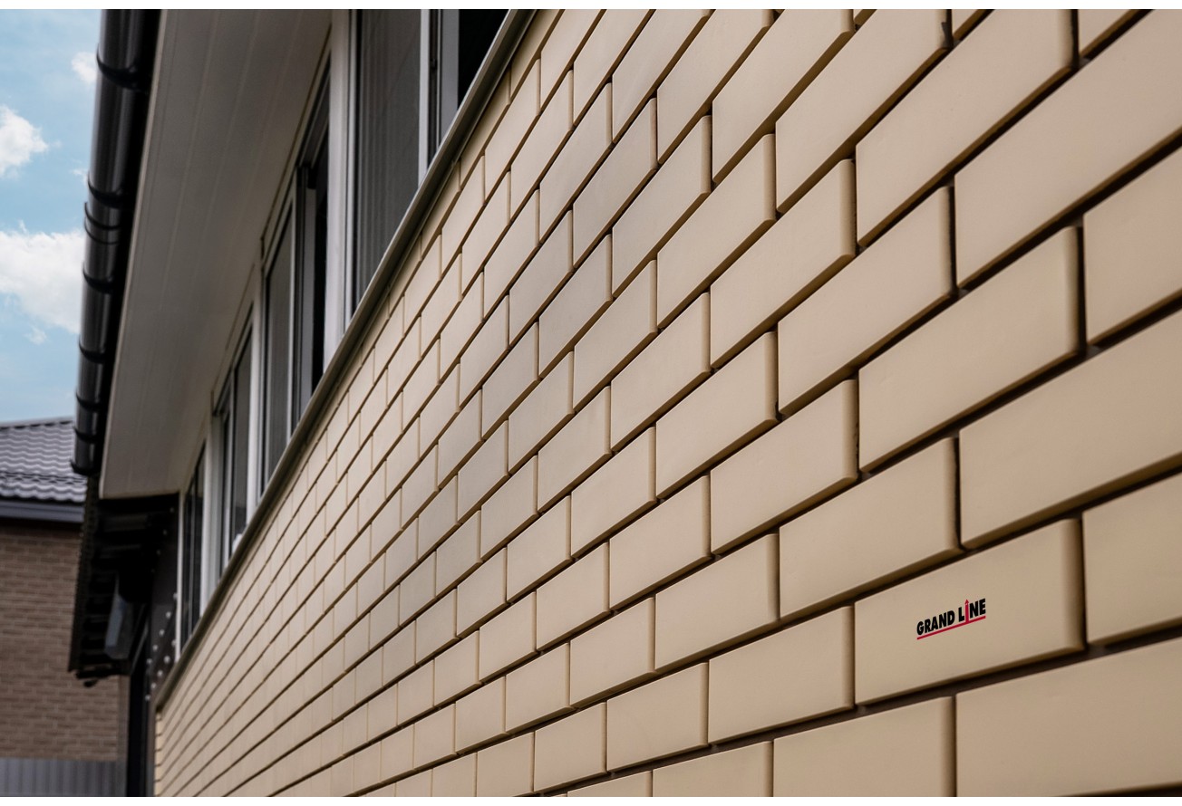 Фасадная панель Grand Line Клинкерный кирпич Дизайн бежевый со швом RAL 7006