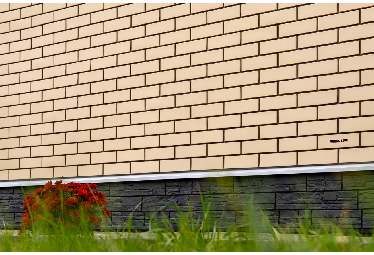 Фасадная панель Grand Line Клинкерный кирпич Дизайн бежевый со швом RAL 7006