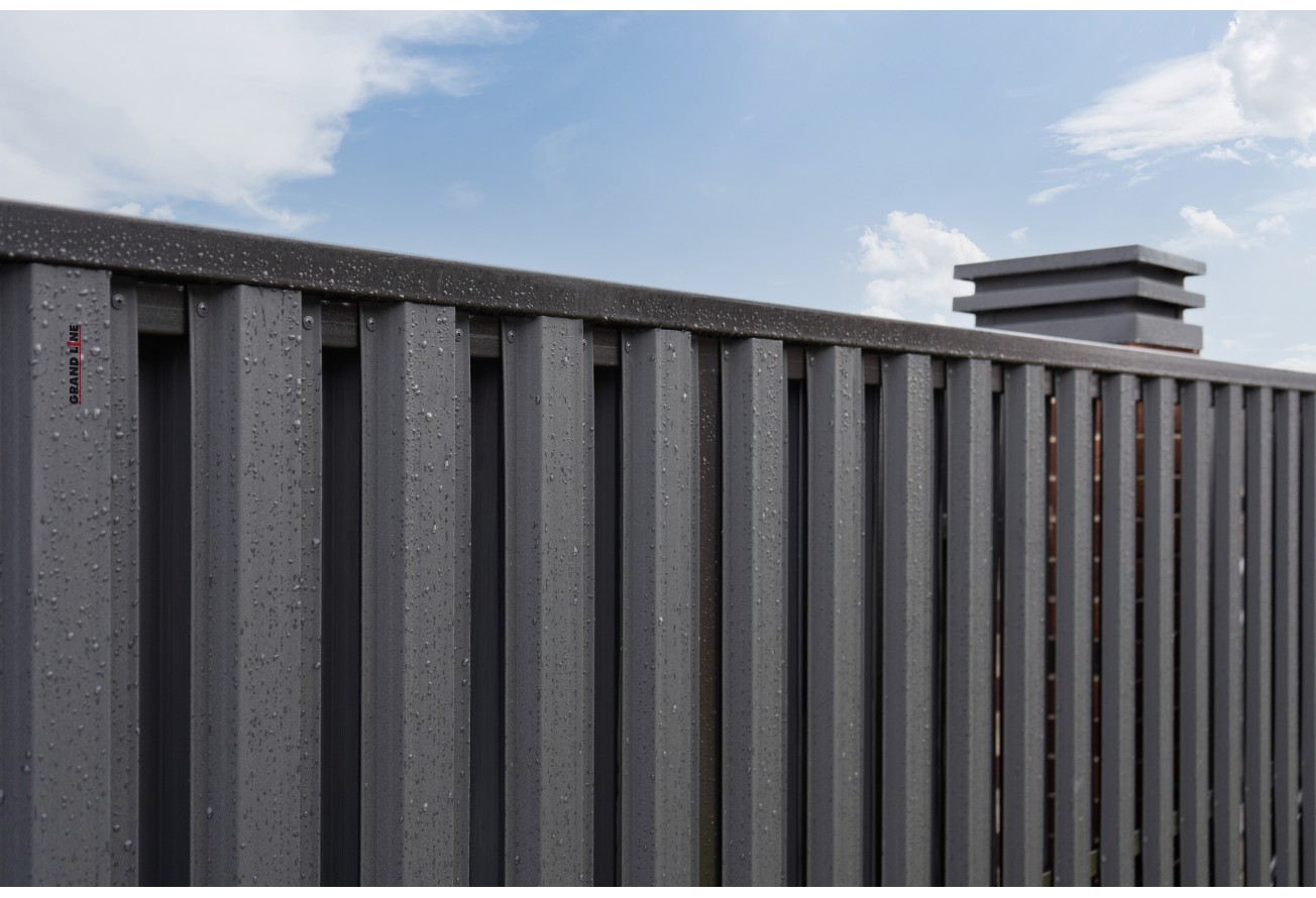 Штакетник Прямоугольный с прямым резом Grand Line 0,45 Drap ТХ RAL 7016 антрацитово-серый
