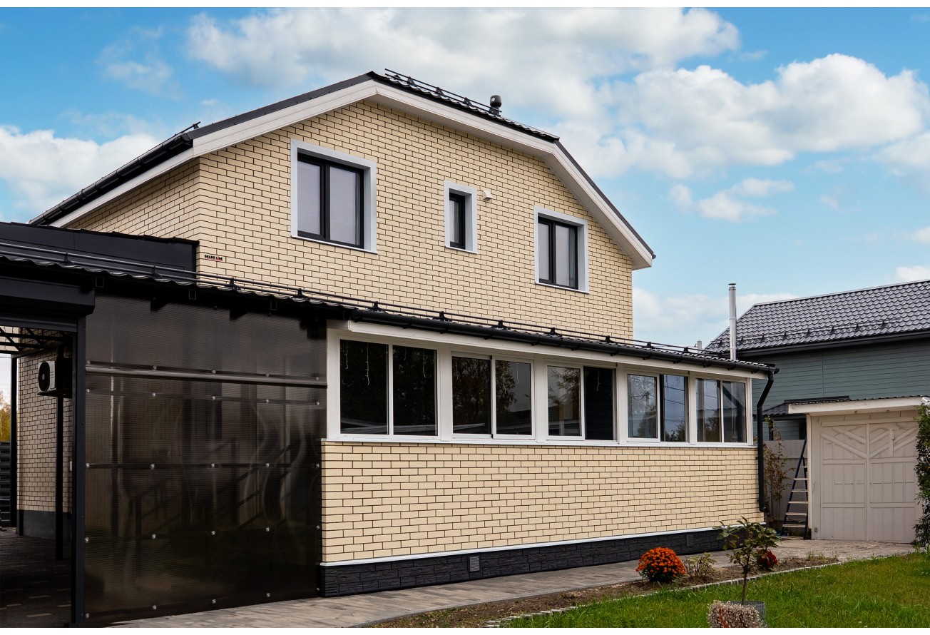 Фасадная панель Grand Line Клинкерный кирпич Дизайн бежевый со швом RAL 7006