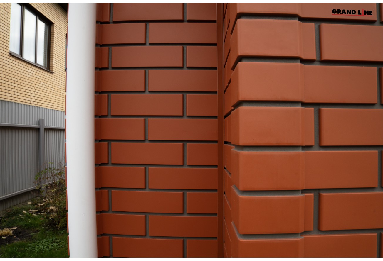 Фасадная панель Grand Line Клинкерный кирпич Дизайн терракотовый со швом RAL 7006