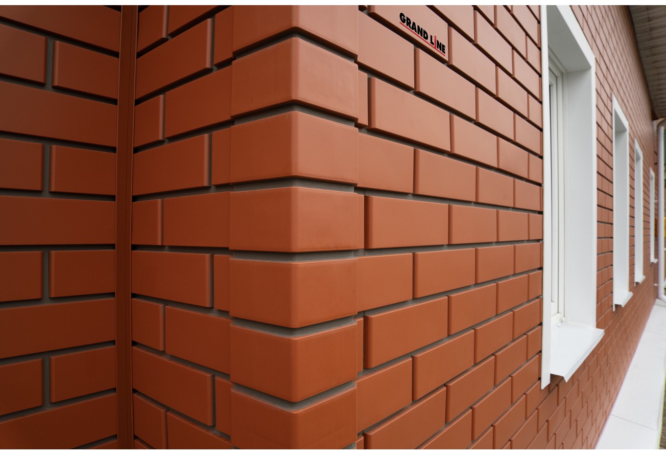 Фасадная панель Grand Line Клинкерный кирпич Дизайн терракотовый со швом RAL 7006
