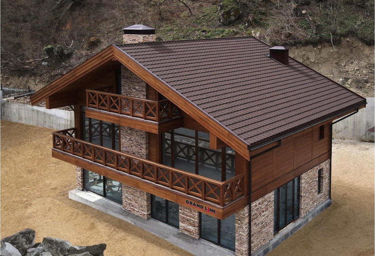 Лист композитной черепицы Grand Line Roman брауни