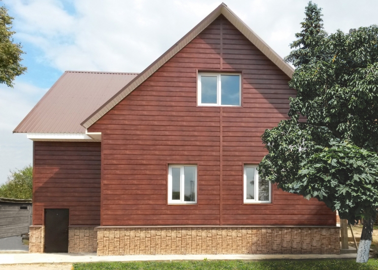 Фото домов с красивым фасадом в цвете cherry wood, цвет Cherry Wood - 998