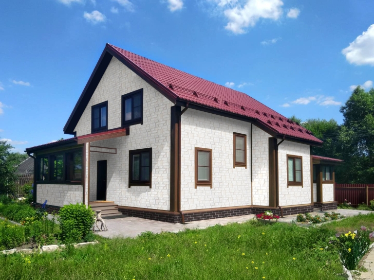 Фото домов с цоколем в цвете кофе, цвета RAL 3005, Слоновая кость, Кофе - 2350